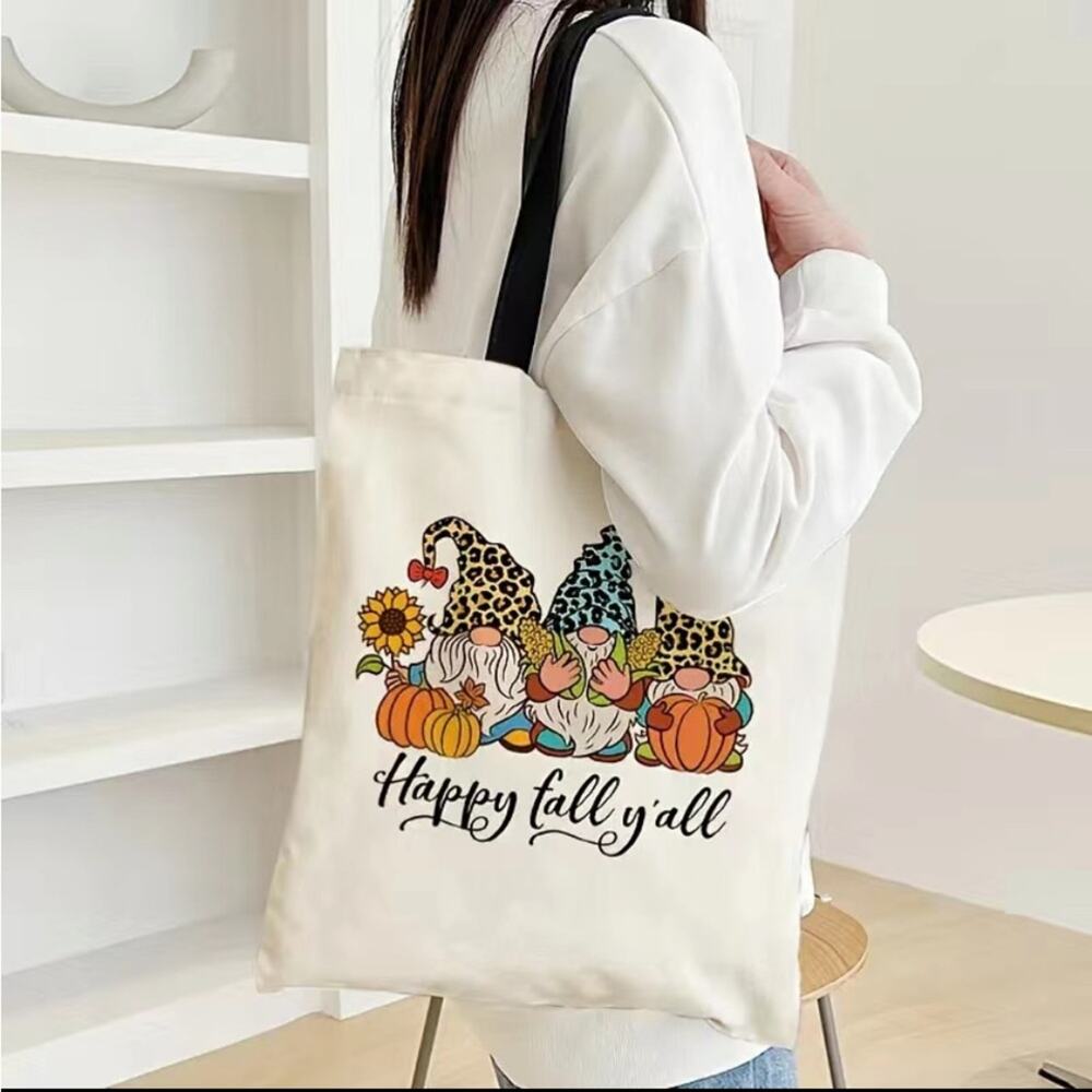Women's Leopard Hat Fall Gnome  Pattern Canvas Tote Bag